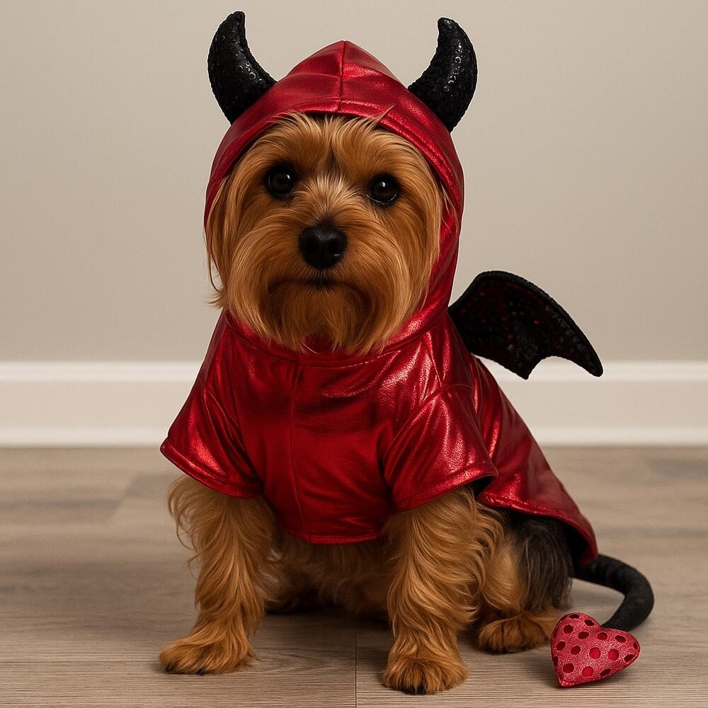 Top Paw Little Devil Metallic Pet Costume Red & Black Small Dog Halloween Outfit